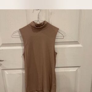 Elegant Sleeveless Mock Neck Top in Tan